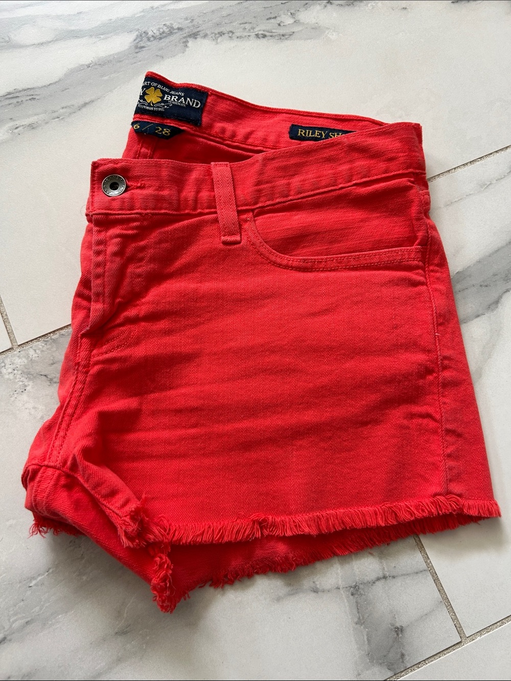 Lucky Brand Red Frayed-Hem Jean Shorts - Picture 6 of 10